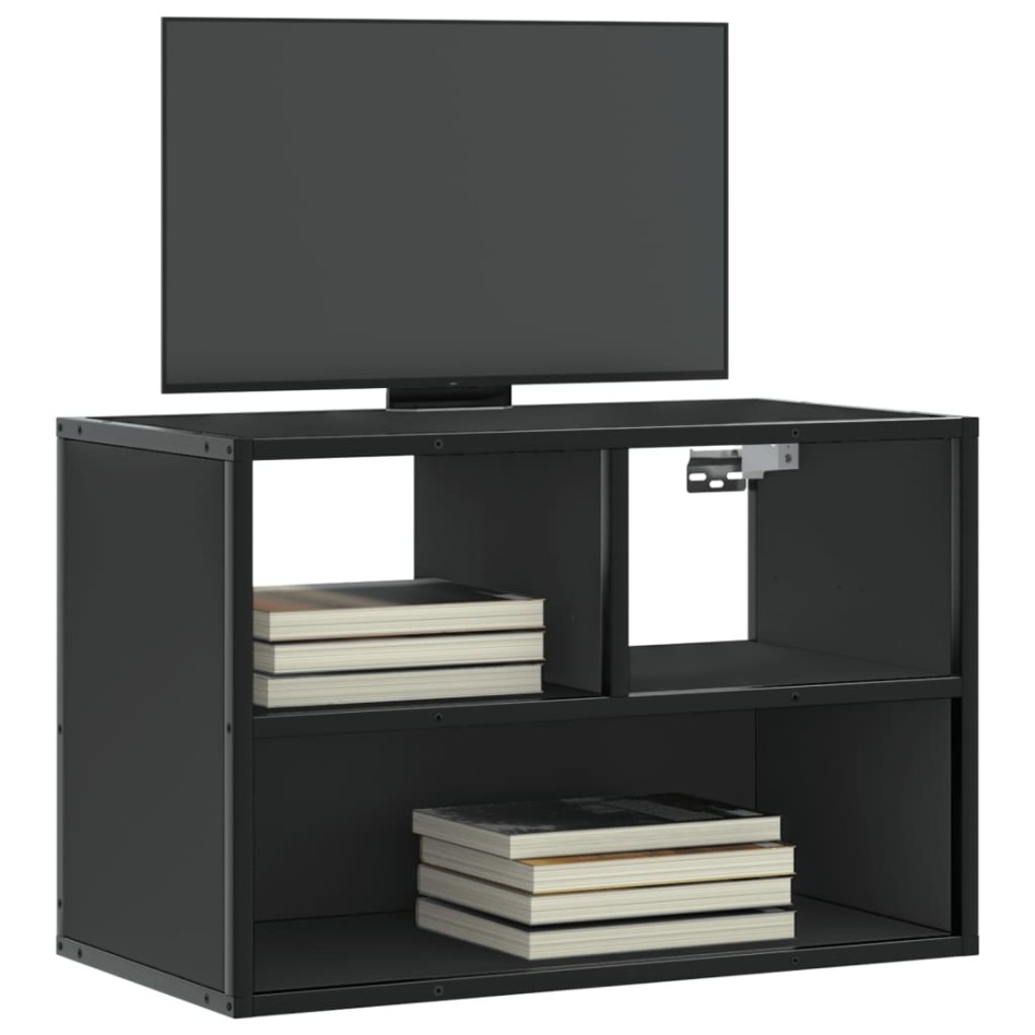Mueble de TV metal y madera de ingeniería negro 60x31x39,5