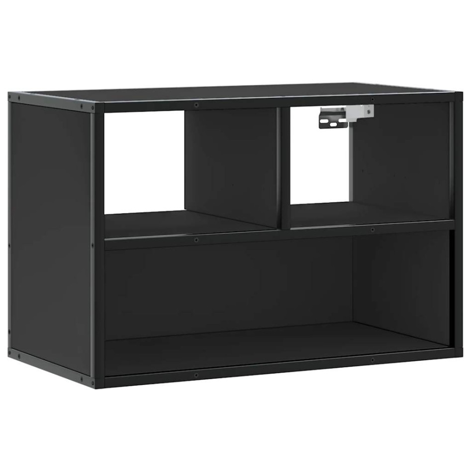 Mueble de TV metal y madera de ingeniería negro 60x31x39,5