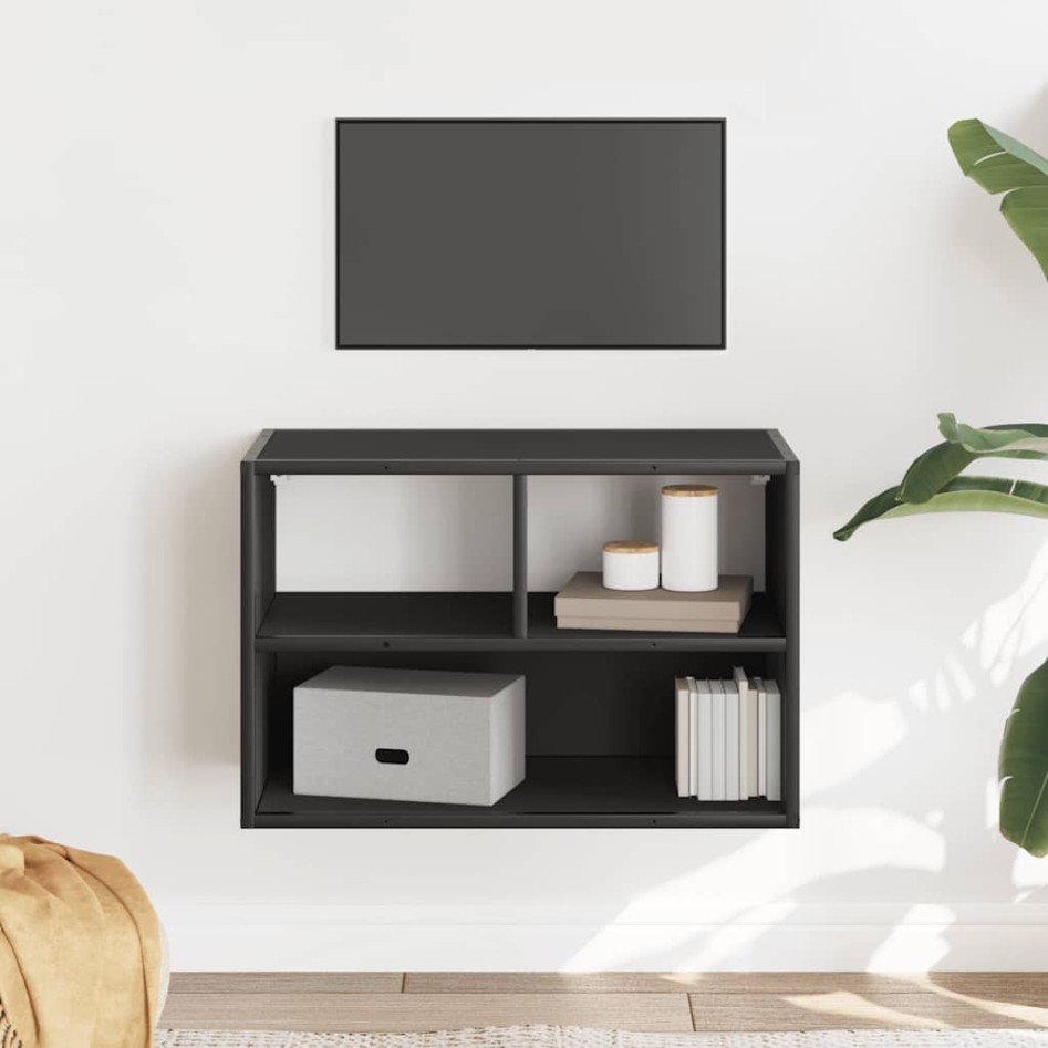 Mueble de TV metal y madera de ingeniería negro 60x31x39,5