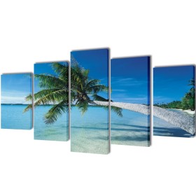 Set decorativo de lienzos para pared playa con palmera 200 x 100