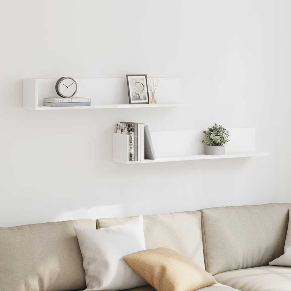 Estante de pared 2 uds madera ingeniería blanco