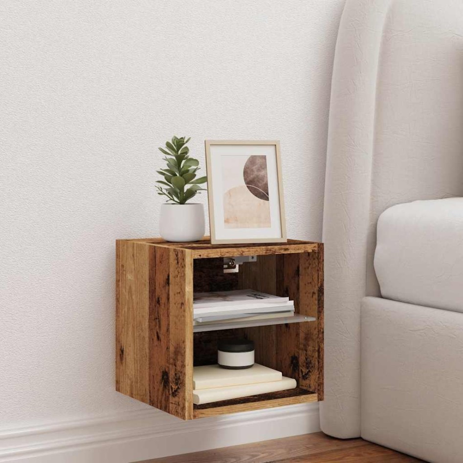 Mueble de TV de pared con luces LED envejecida 30x28,5x30