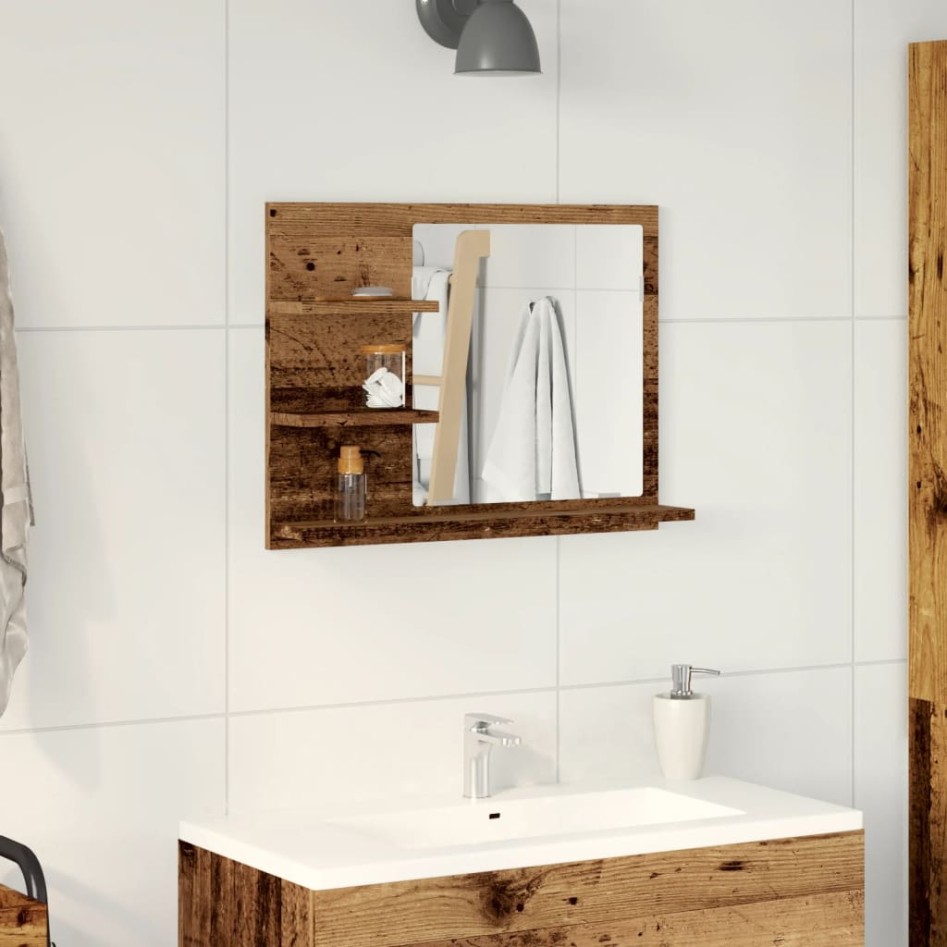 Espejo mueble de cuarto de baño madera envejecida 60x10,5x45