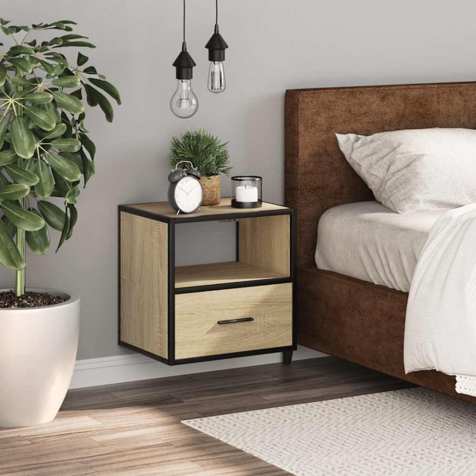 Mesita de noche de pared color roble ahumado 40x31x39,5