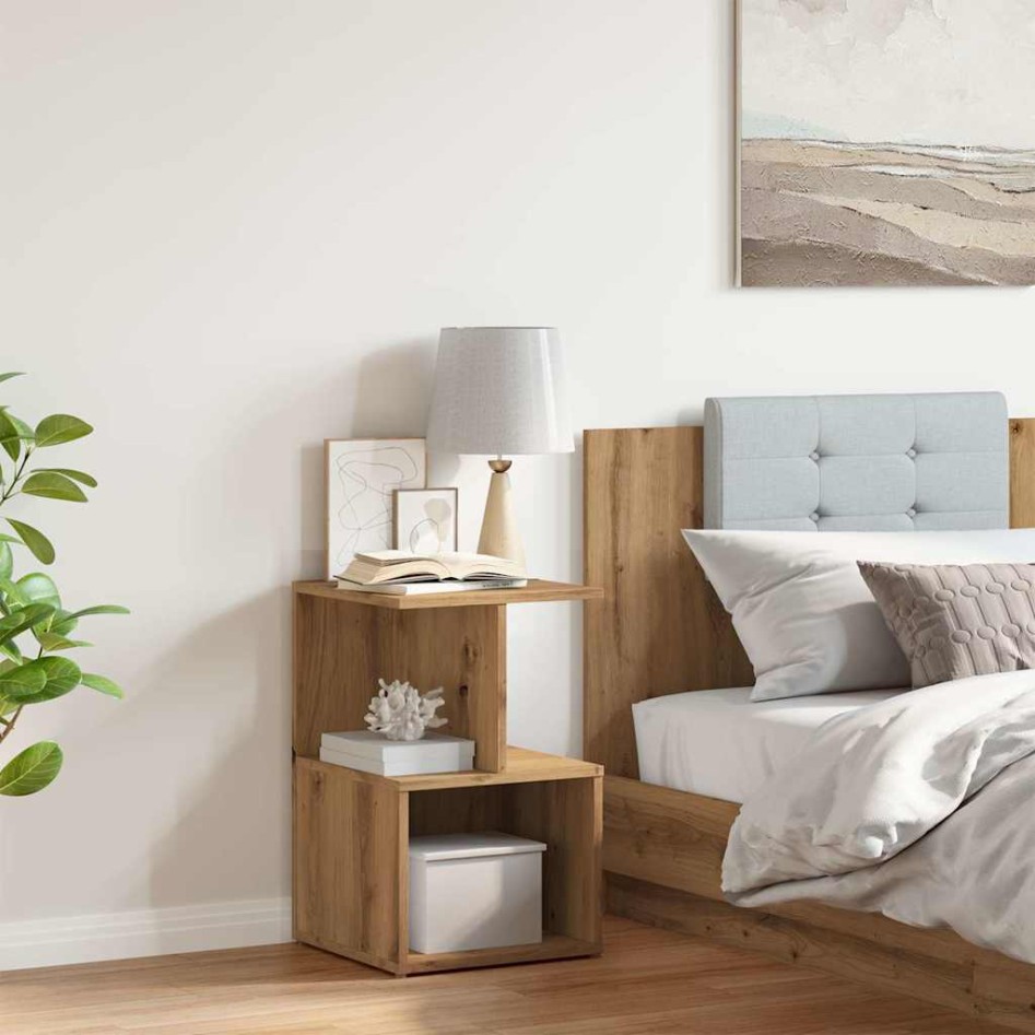 Mesita de noche madera de ingeniería roble artisian 35x35x55