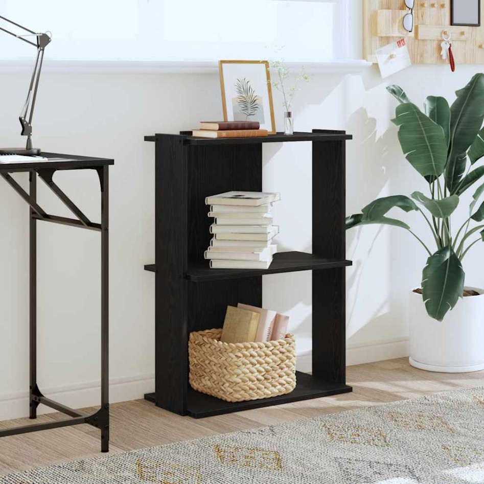 Librería de 3 estantes madera de ingeniería negro 60x30x80