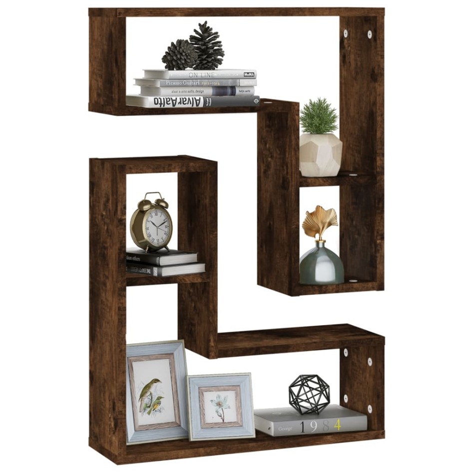 Estantes pared 2 uds madera contrachapada roble humo