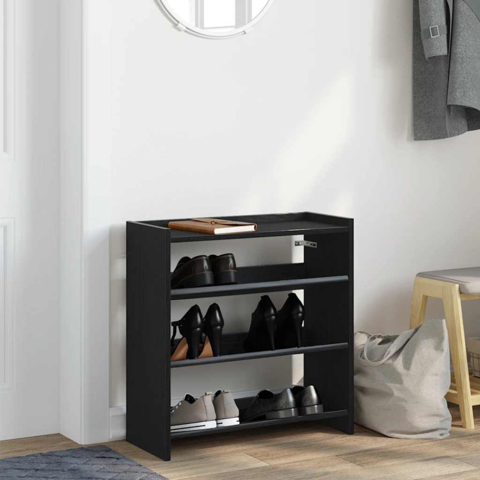 Mueble zapatero madera contrachapada negro 60x25x62