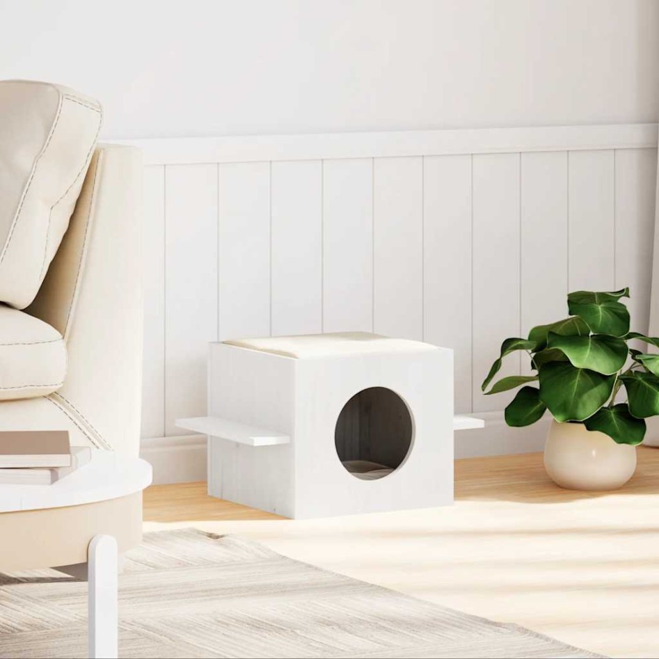 Casa para gatos de madera maciza de pino blanco 51x35x30