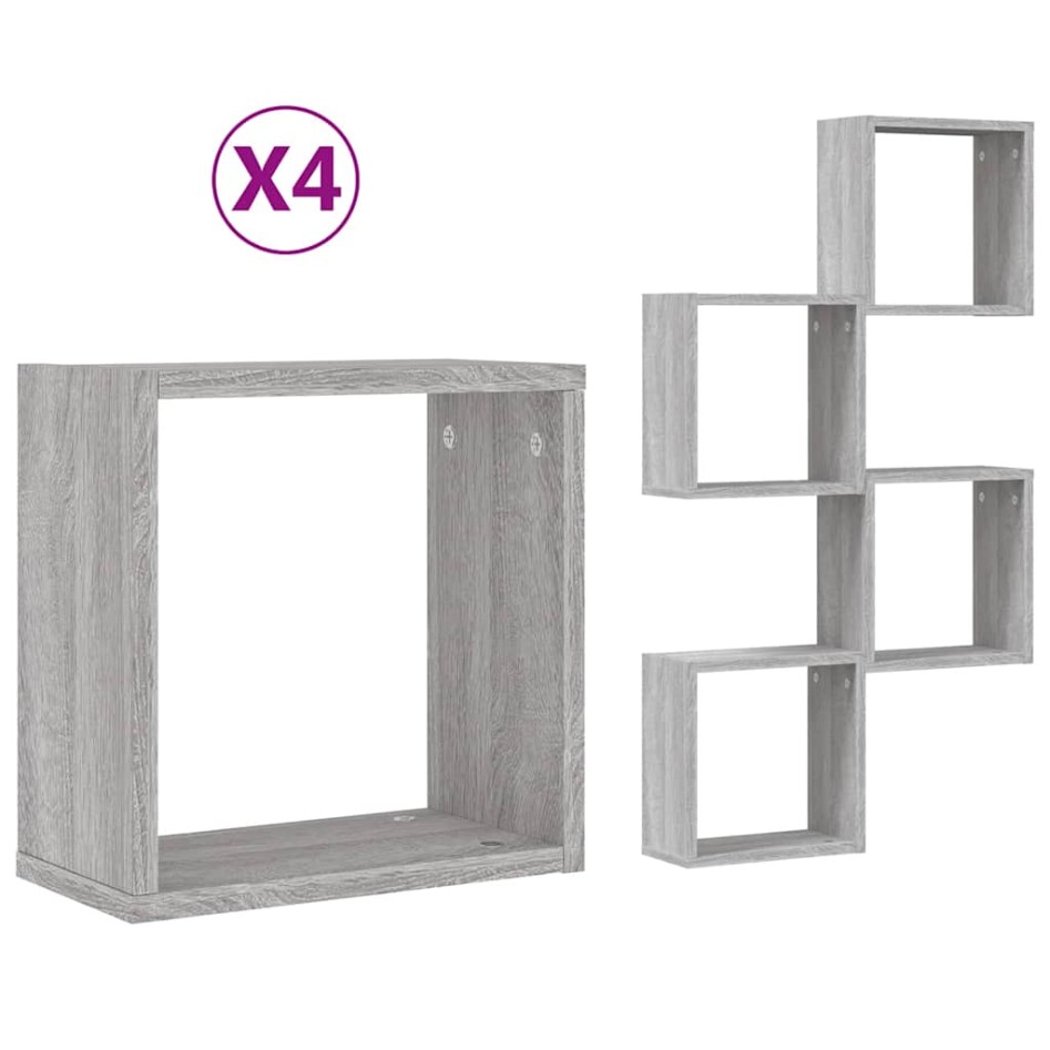 Estantes cubo de pared 4 unidades gris sonoma 30x15x30