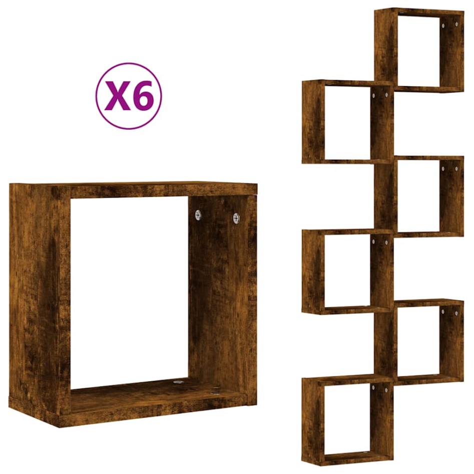Estantes cubo de pared 6 unidades roble ahumado 30x15x30
