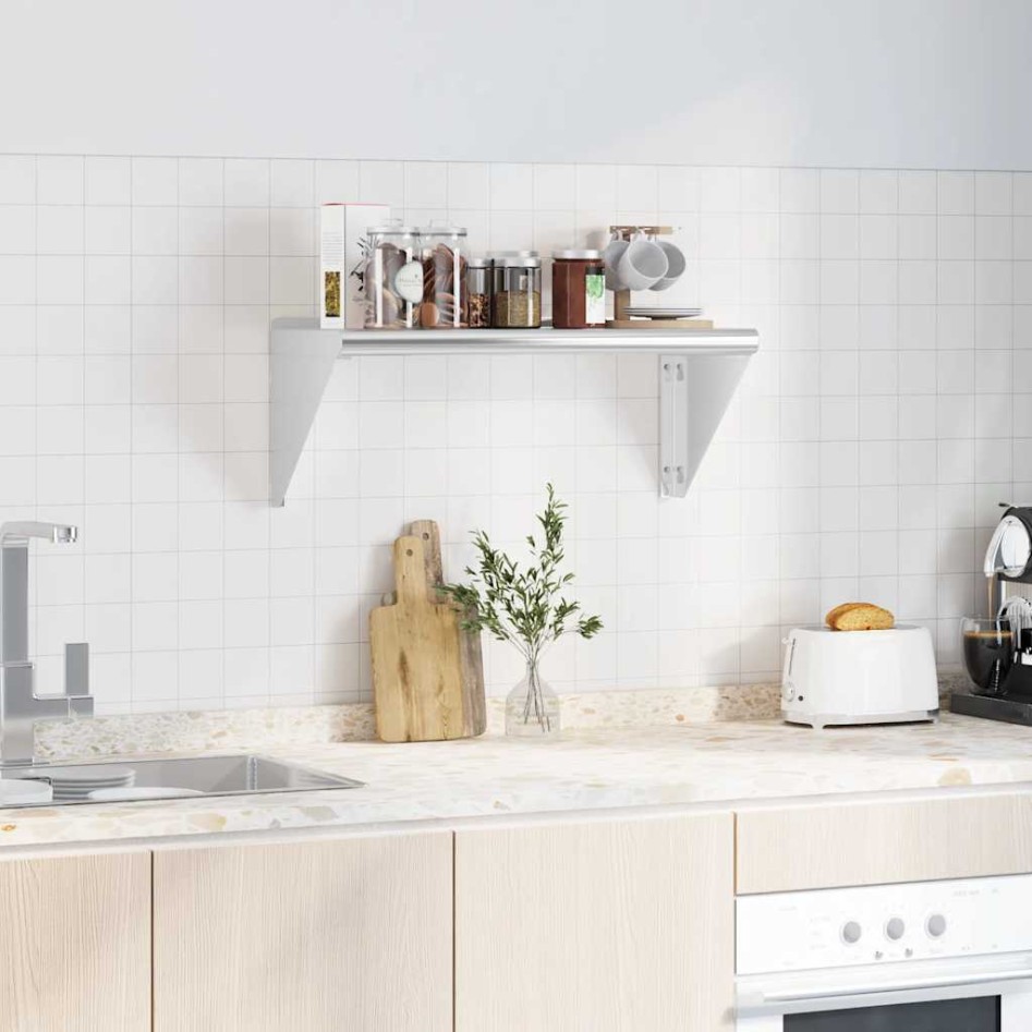 Estante de pared de acero inoxidable plateado 75x30x31