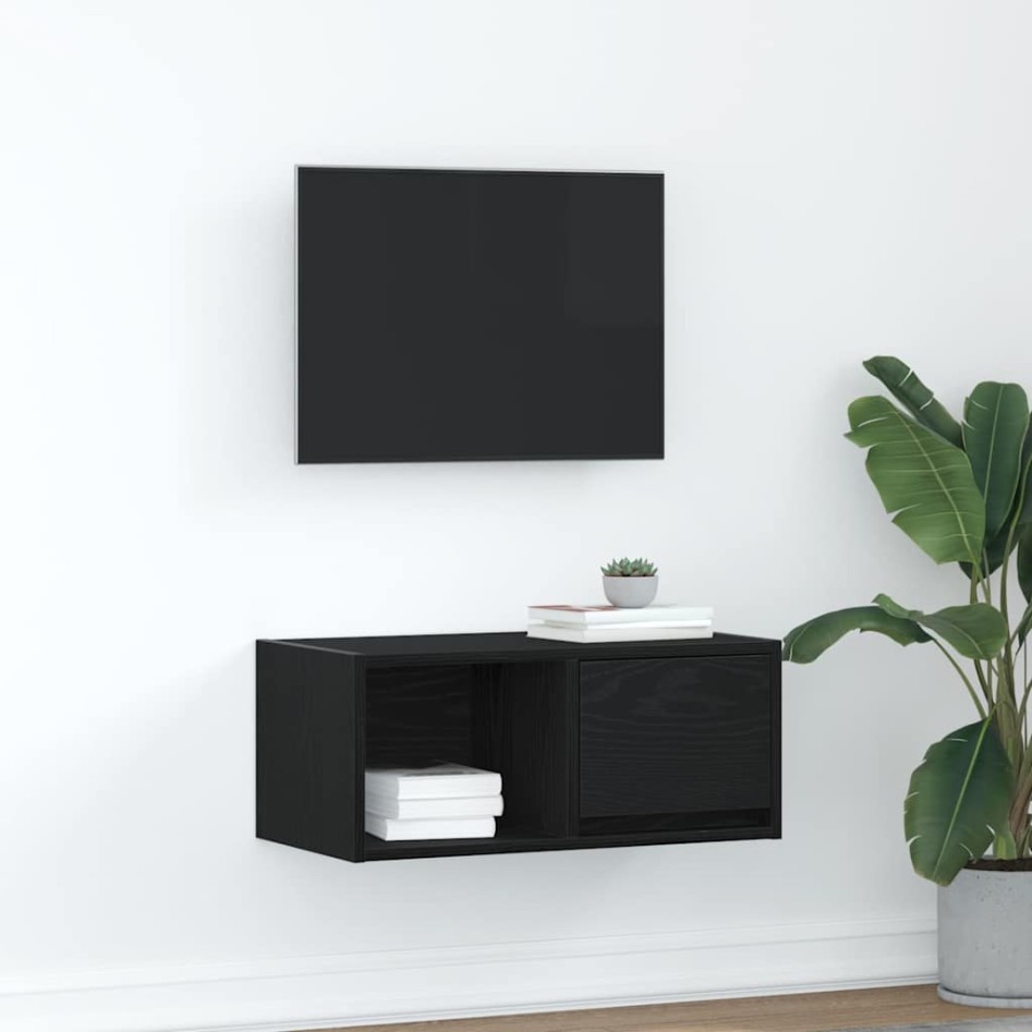 Mueble de TV madera de ingeniería roble negro 60x31x25,5