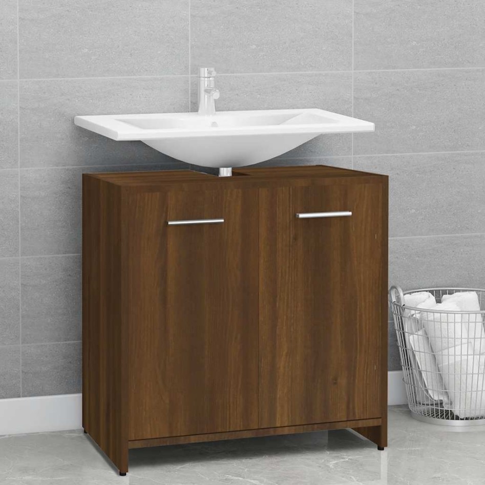 Armario de baño madera contrachapada marrón roble 60x33x60