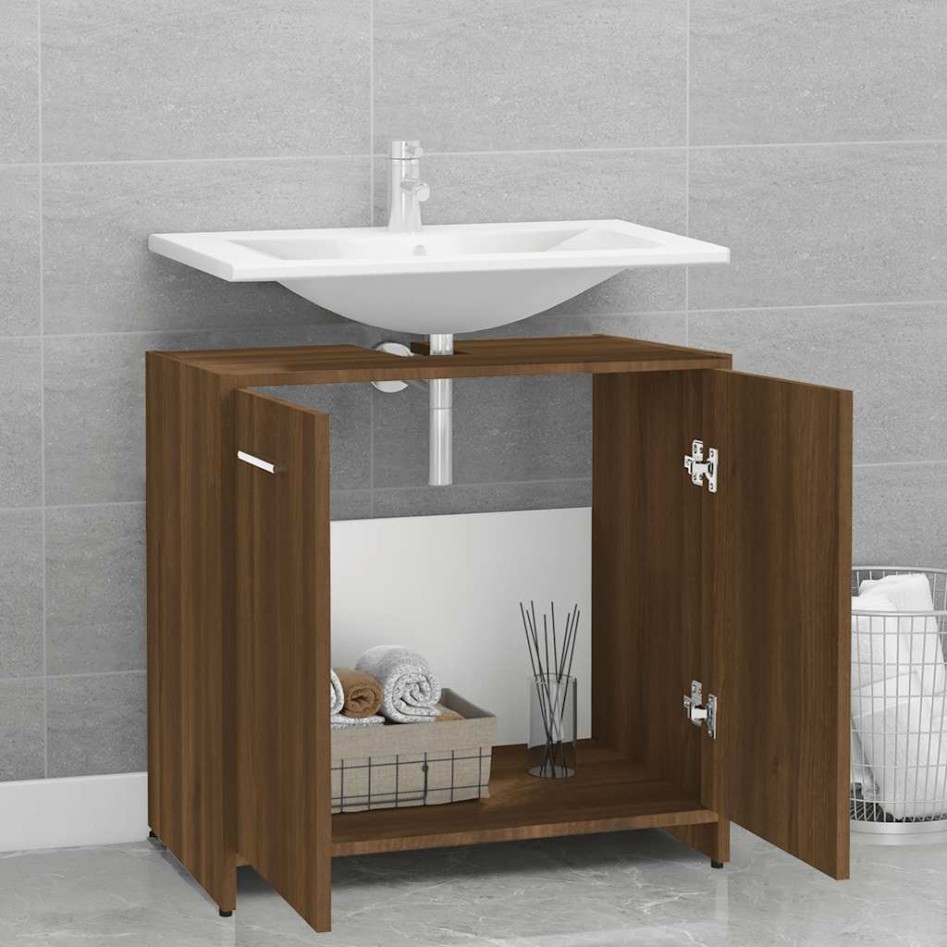 Armario de baño madera contrachapada marrón roble 60x33x60