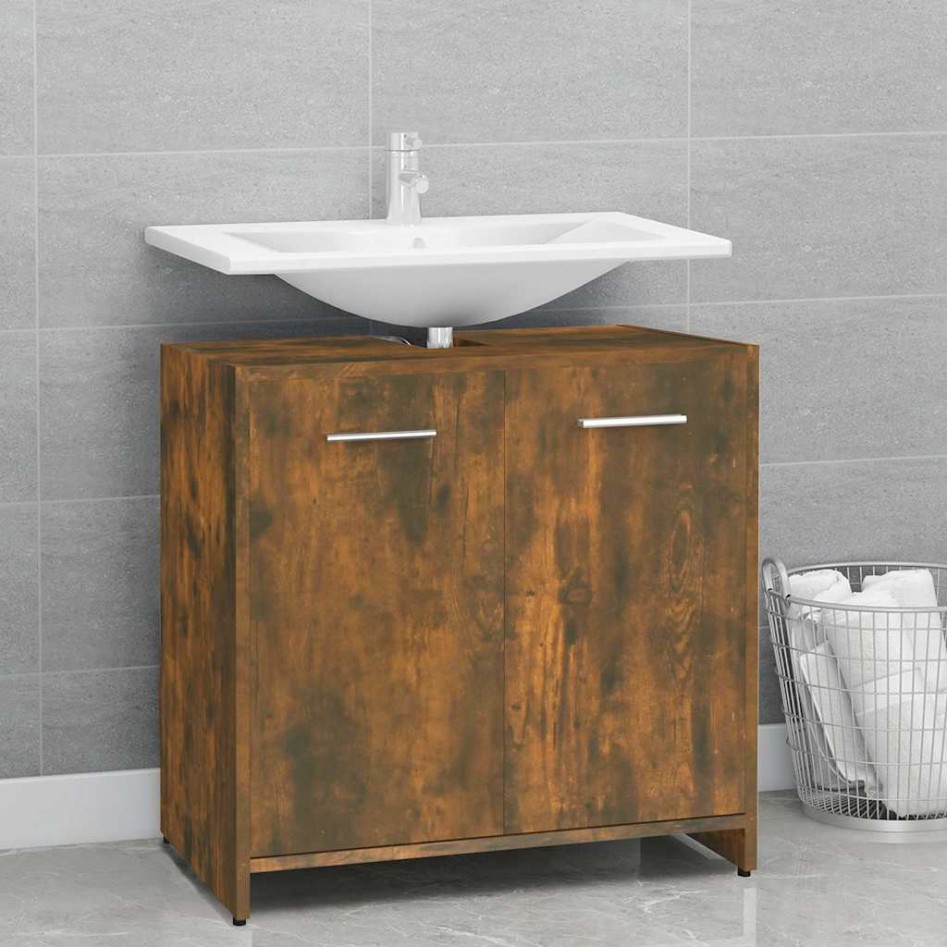 Armario de baño madera contrachapada roble ahumado 60x33x60