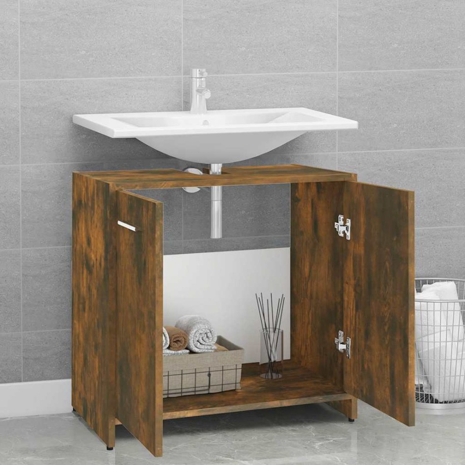 Armario de baño madera contrachapada roble ahumado 60x33x60