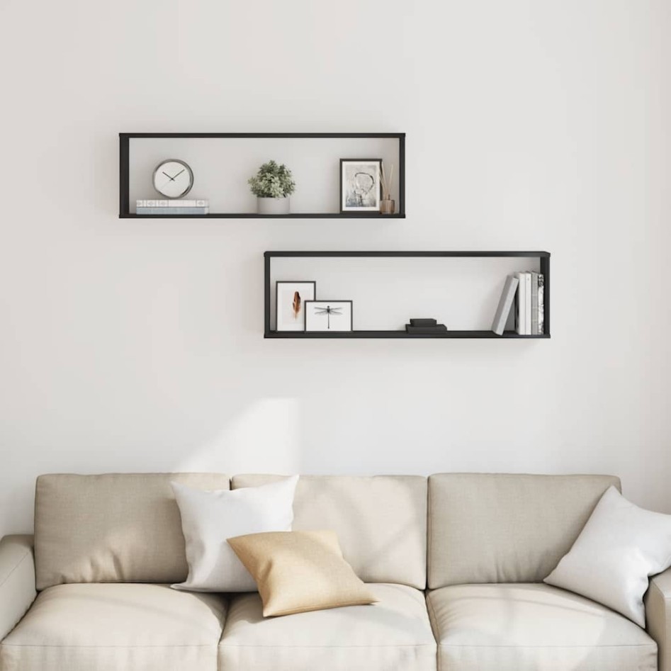 Estantes cúbicos de pared 2 uds roble negro 100x15x30