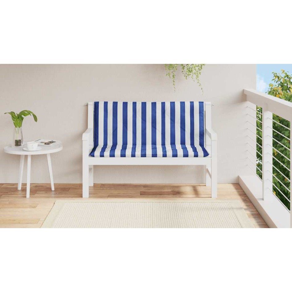 Cojines banco jardín 2 uds tela a rayas azul blanco 120x50x7