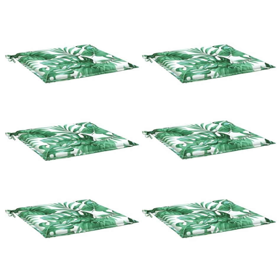 Cojines de silla 6 uds tela estampado de hojas 50x50x3