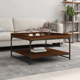 Mesa centro madera ingeniería y hierro roble marrón 80x80x45