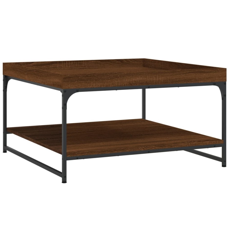 Mesa centro madera ingeniería y hierro roble marrón 80x80x45