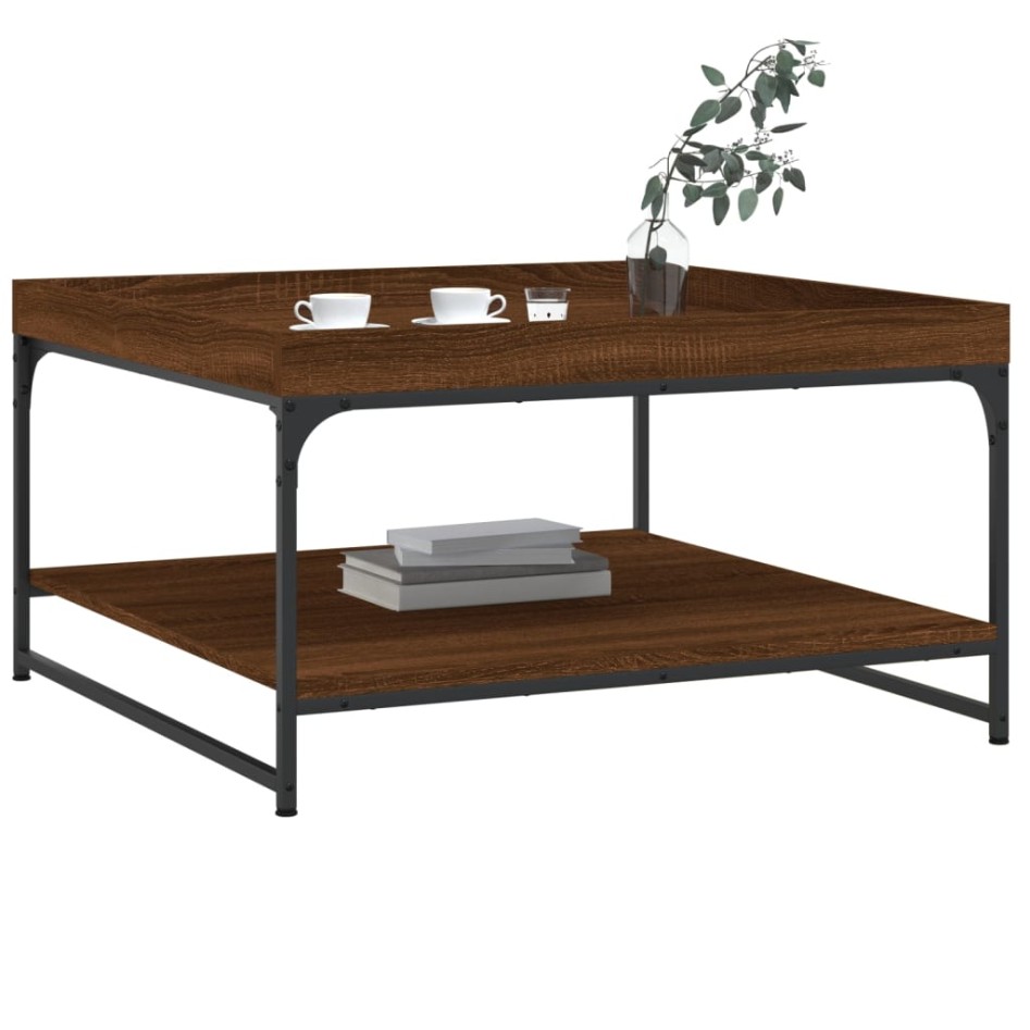 Mesa centro madera ingeniería y hierro roble marrón 80x80x45