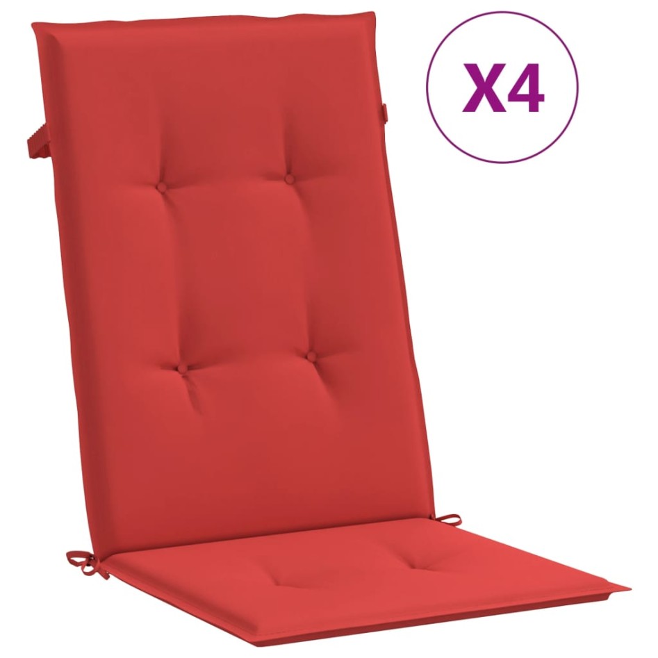 Cojín silla de jardín respaldo alto 4 uds tela rojo 120x50x3