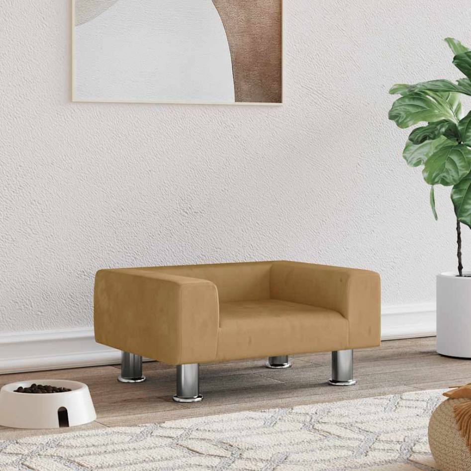 Cama para perros de terciopelo marrón 50x40x26,5