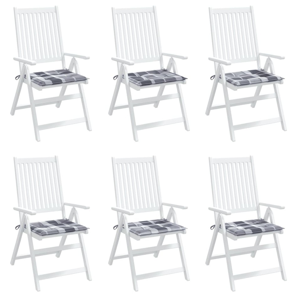 Cojines de silla de jardín 6 uds tela a cuadros gris 50x50x3