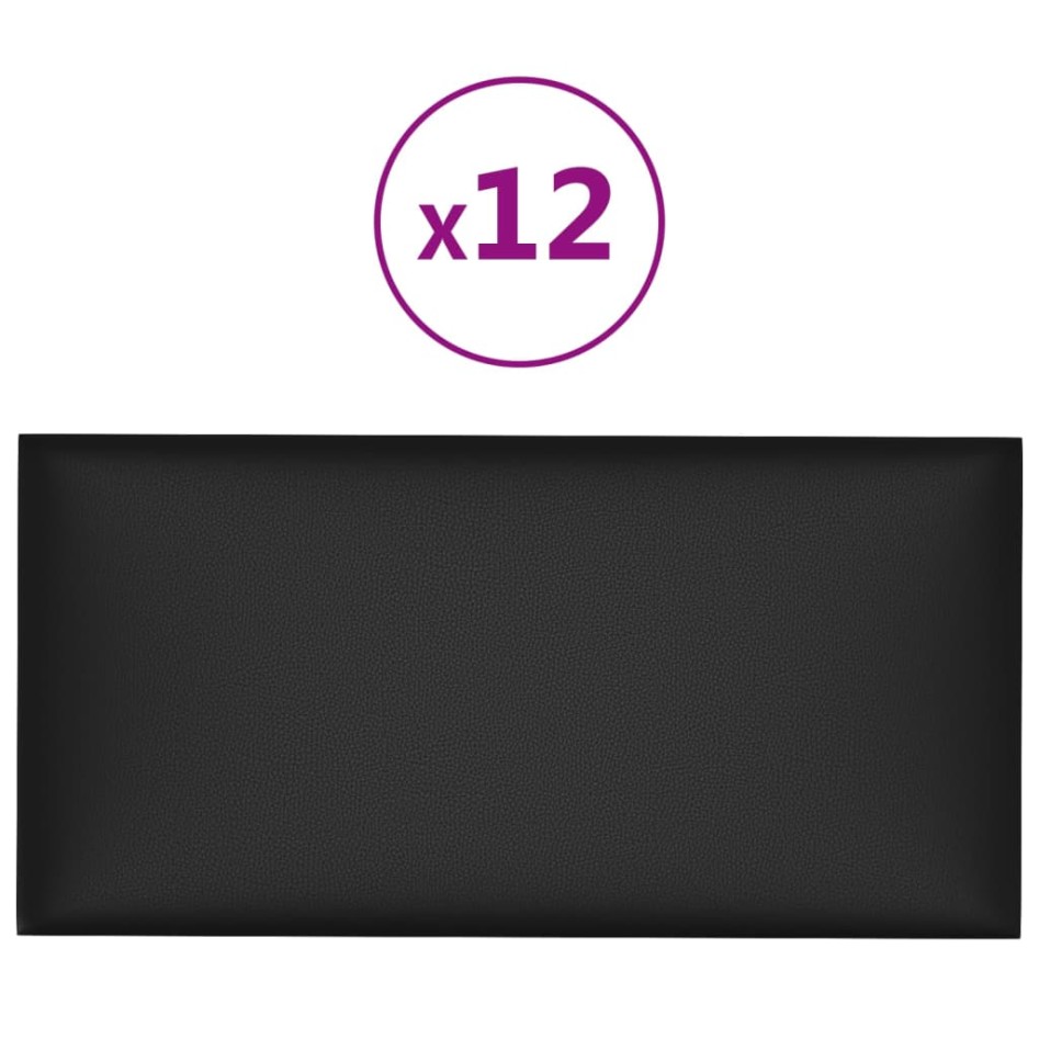 Paneles de pared 12 uds cuero sintético negro 30x15 cm 0,54
