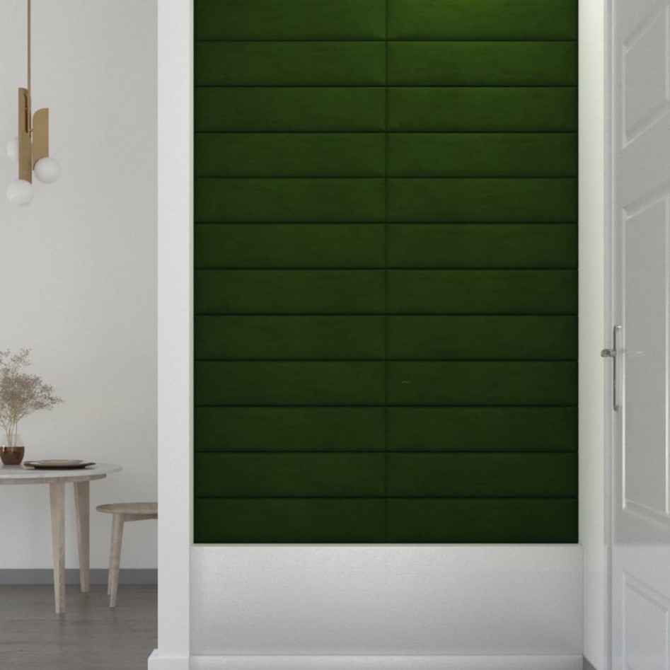 Paneles de pared 12 uds terciopelo verde oscuro 60x15 cm