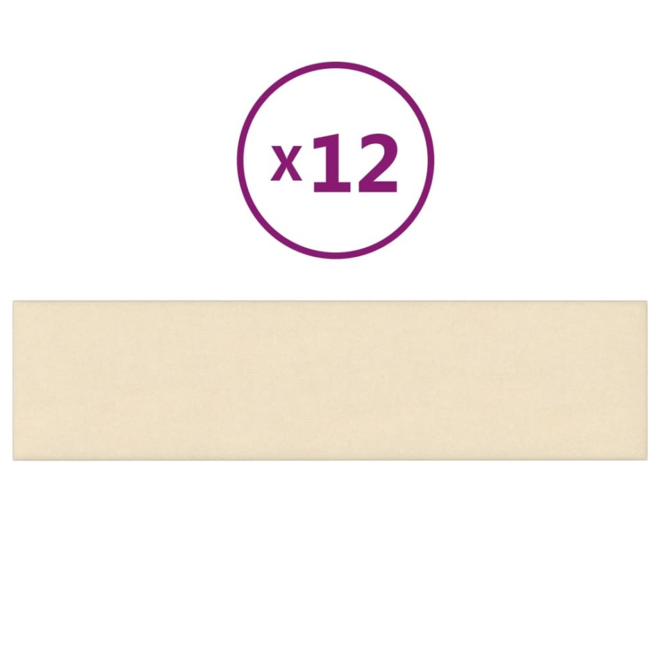 Paneles de pared 12 uds tela color crema 60x15 cm 1,08