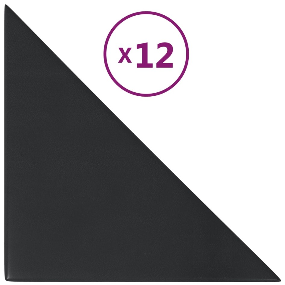 Paneles de pared 12 uds cuero sintético negro 30x30 cm 0,54
