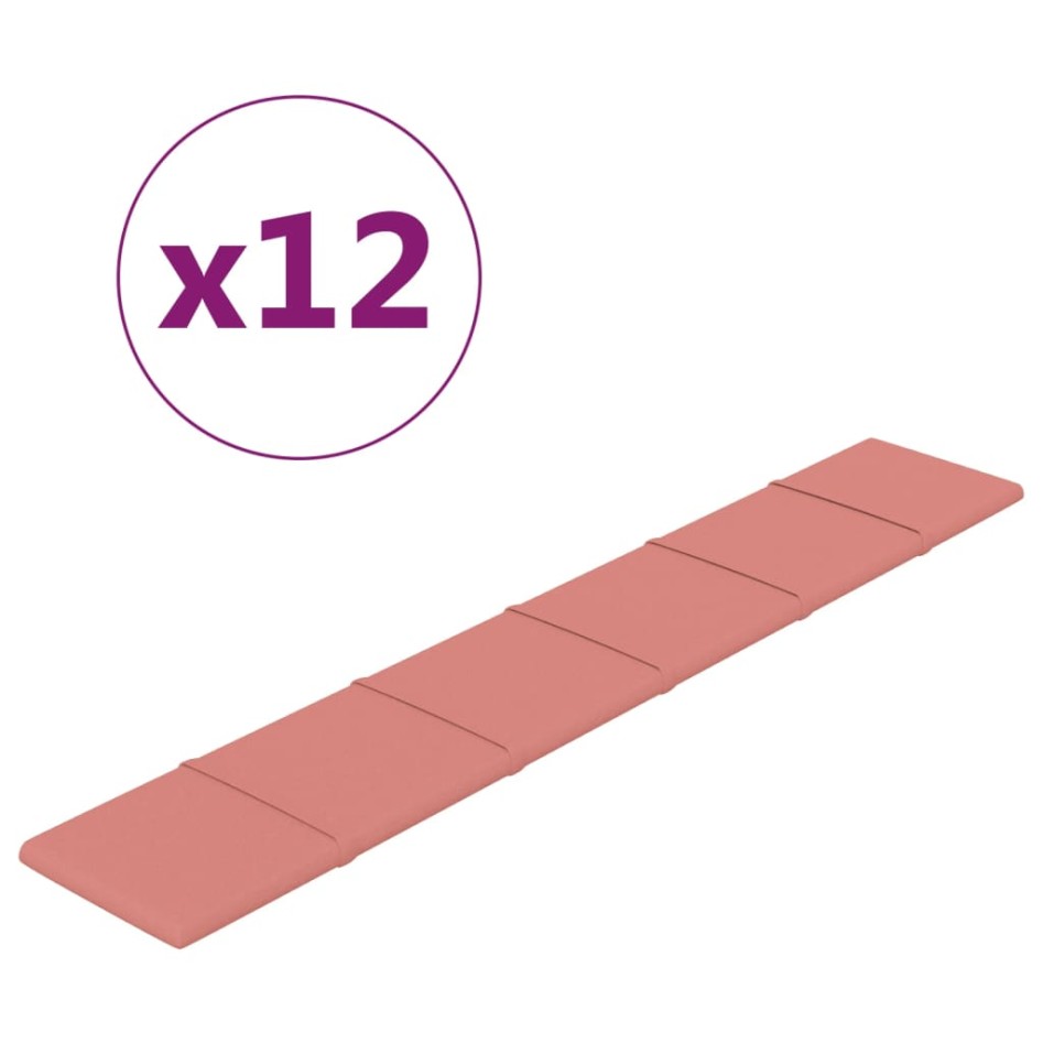 Paneles de pared 12 uds terciopelo rosa 90x15 cm 1,62