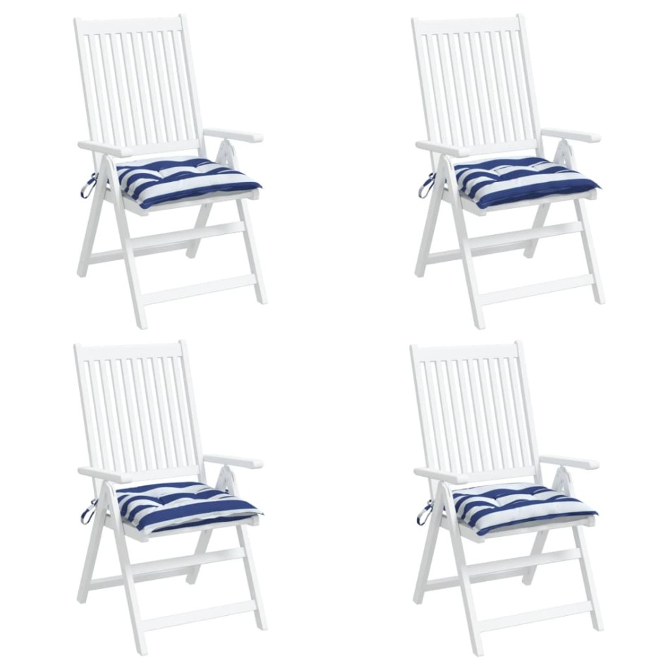 Cojines de silla 4 uds tela a rayas azul y blanco 40x40x7