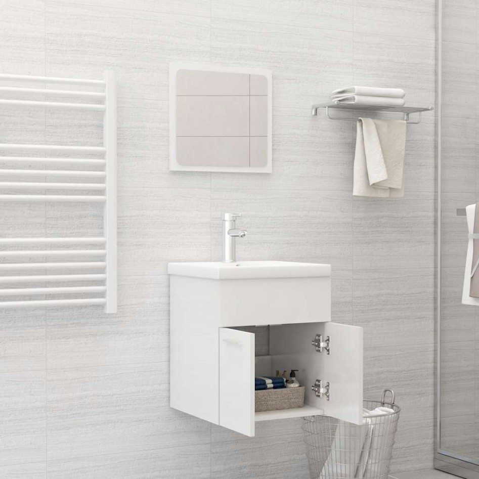 Set muebles de baño 2 piezas madera contrachapada blanco