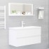 Espejo de baño madera contrachapada blanco brillo 90x10,5x37