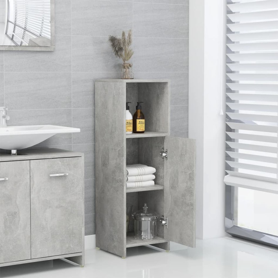 Armario de baño madera contrachapada gris hormigón 30x30x95