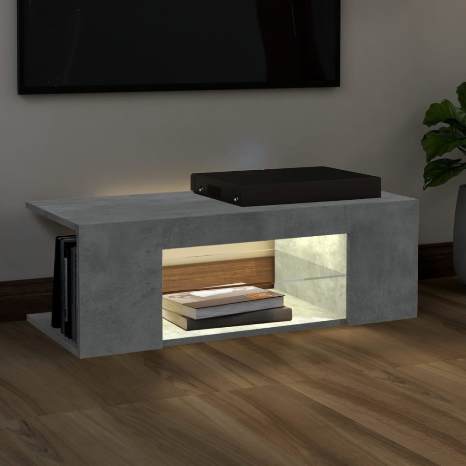 Mueble de TV con luces LED gris hormigón 90x39x30