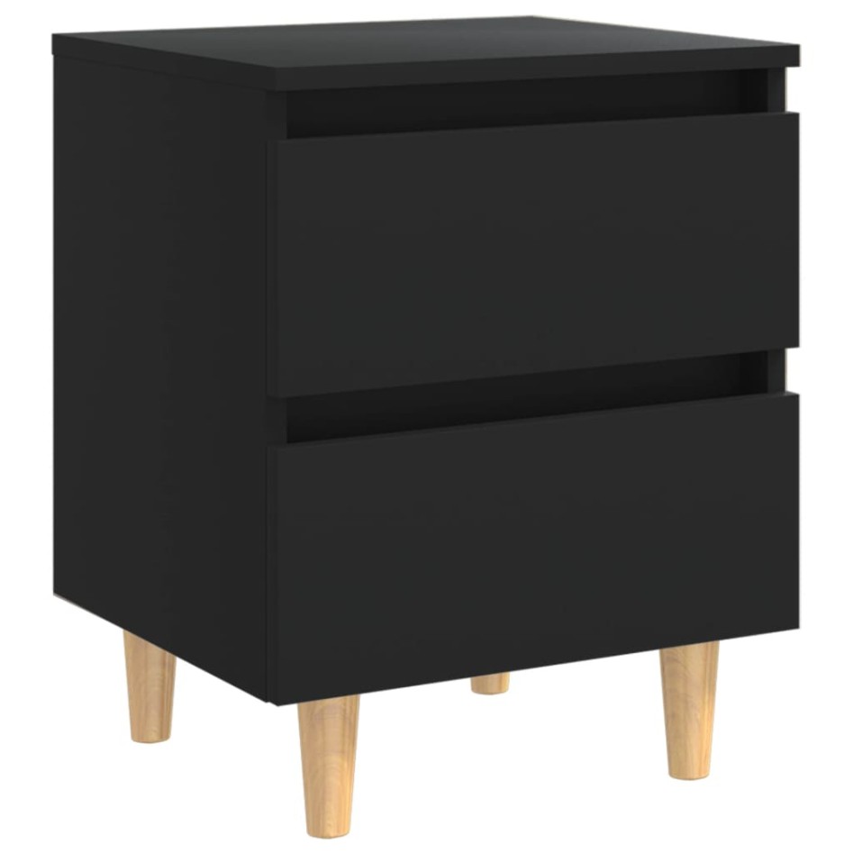 Mesita de noche patas de madera pino maciza negro 40x35x50