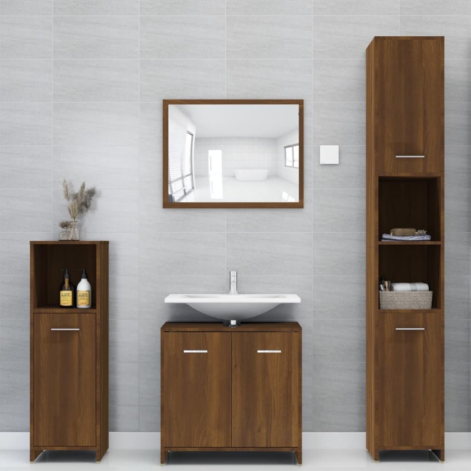 Armario de baño madera contrachapada roble marrón 30x30x95