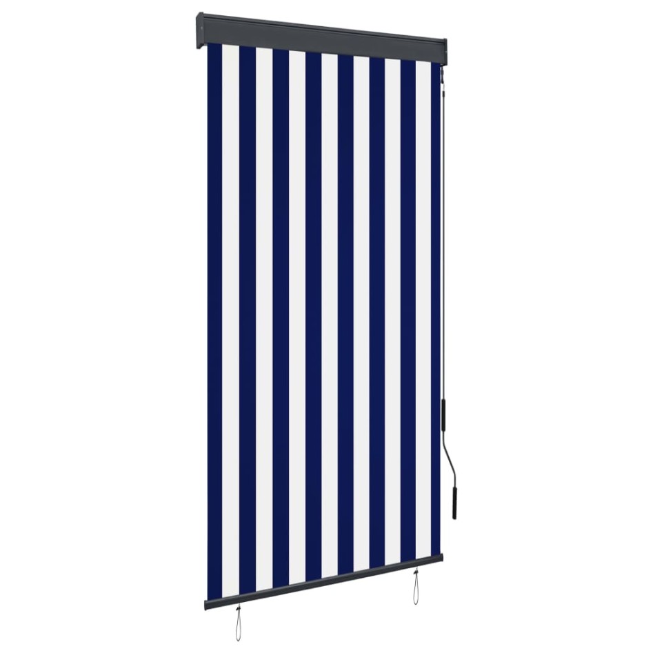 Estor enrollable de exterior azul y blanco 80x250