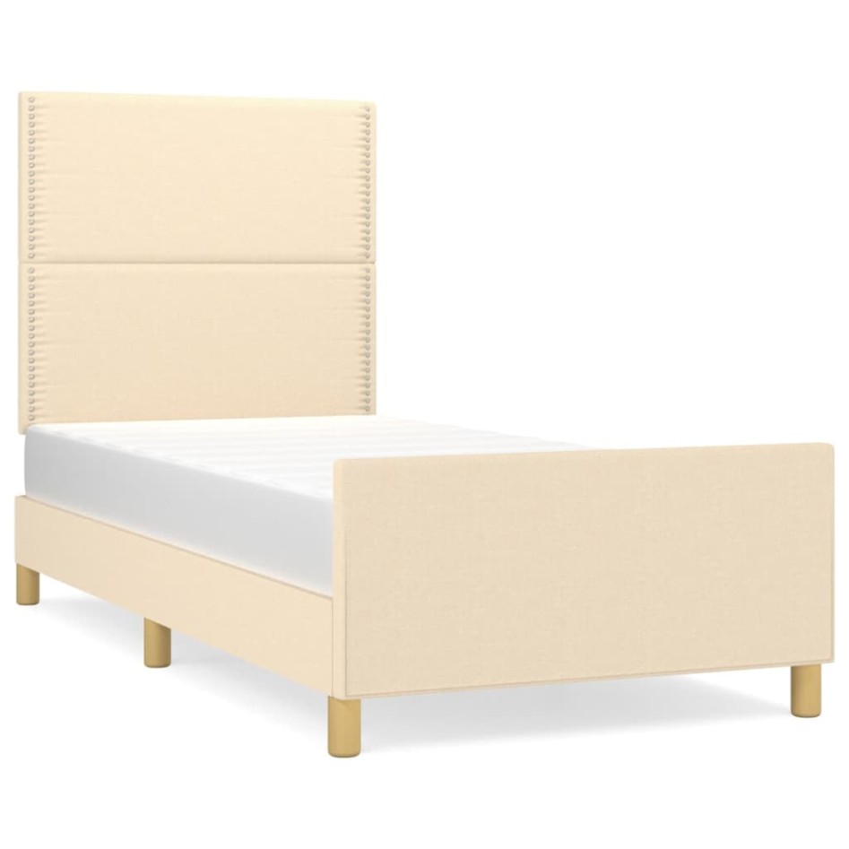 Estructura de cama con cabecero de tela color crema 90x200