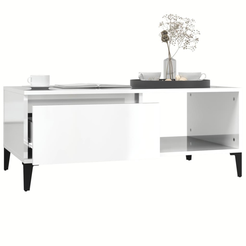 Mesa de centro madera contrachapada blanco brillo 90x50x36,5