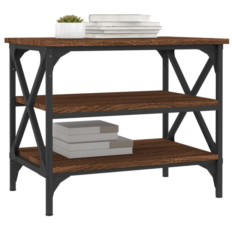 Mesa auxiliar madera contrachapada marrón roble 55x38x45