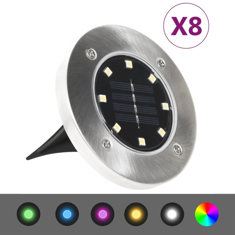 Lámparas solares de suelo 8 unidades luces LED color