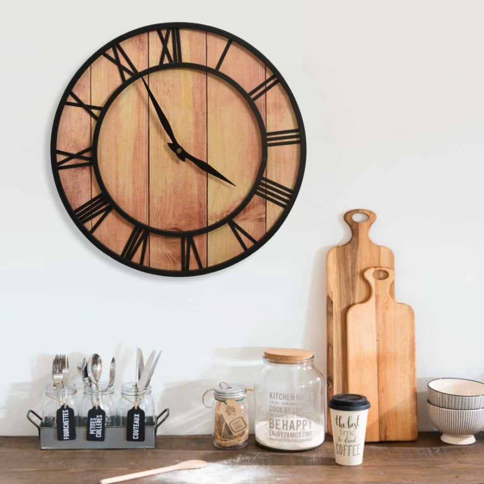 Reloj de pared MDF y hierro marrón y negro 39