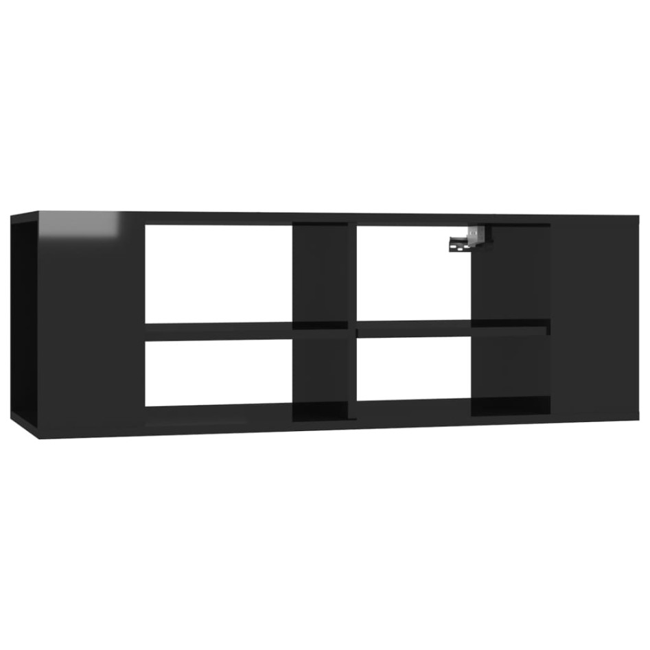 Mueble pared TV madera contrachapada negro brillo 102x35x35