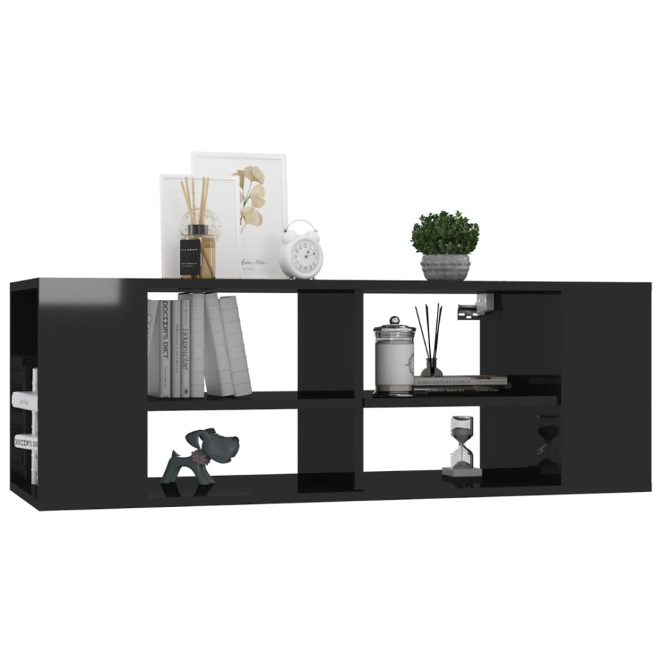 Mueble pared TV madera contrachapada negro brillo 102x35x35
